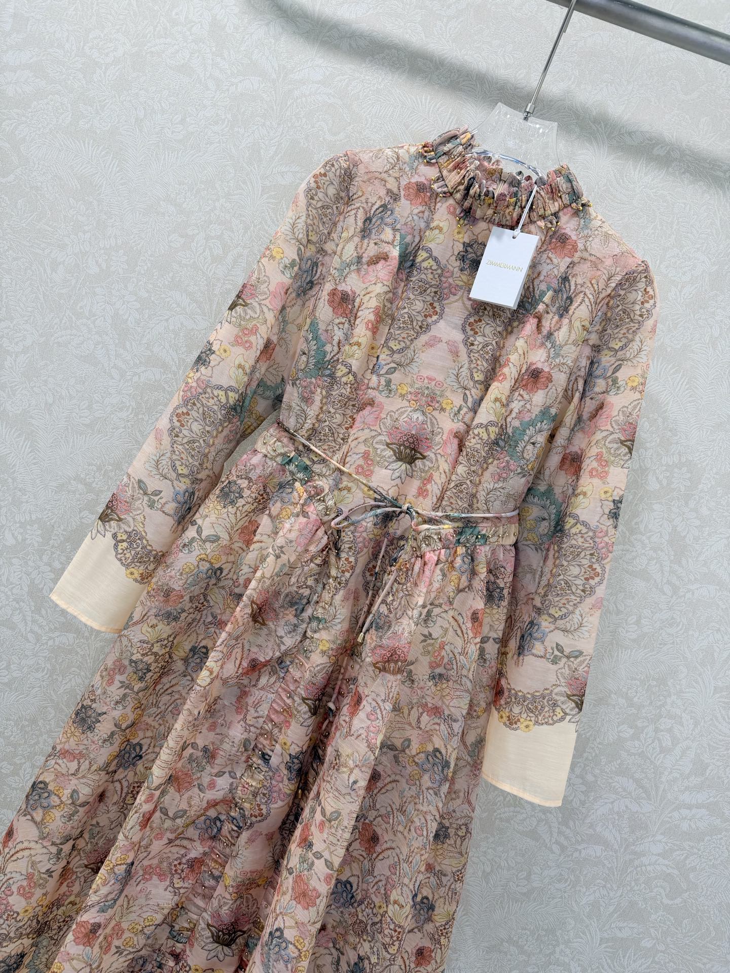 Zimmermann Rebellion Beaded Midi Dress Pink Blue Floral Cotton 347197