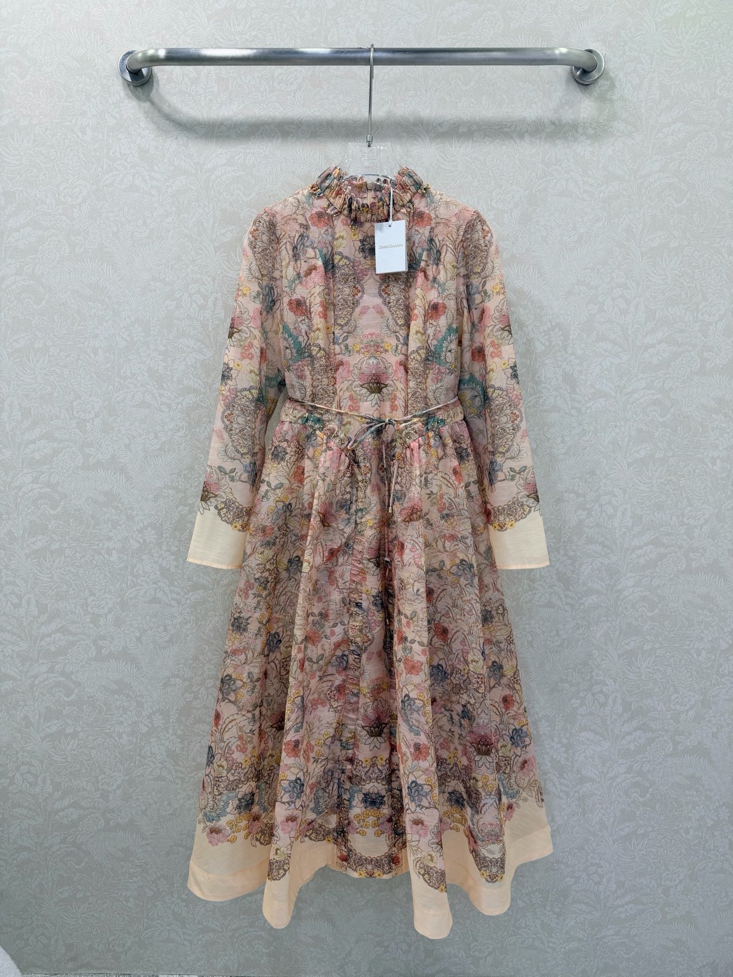 Zimmermann Rebellion Beaded Midi Dress Pink Blue Floral Cotton 347197