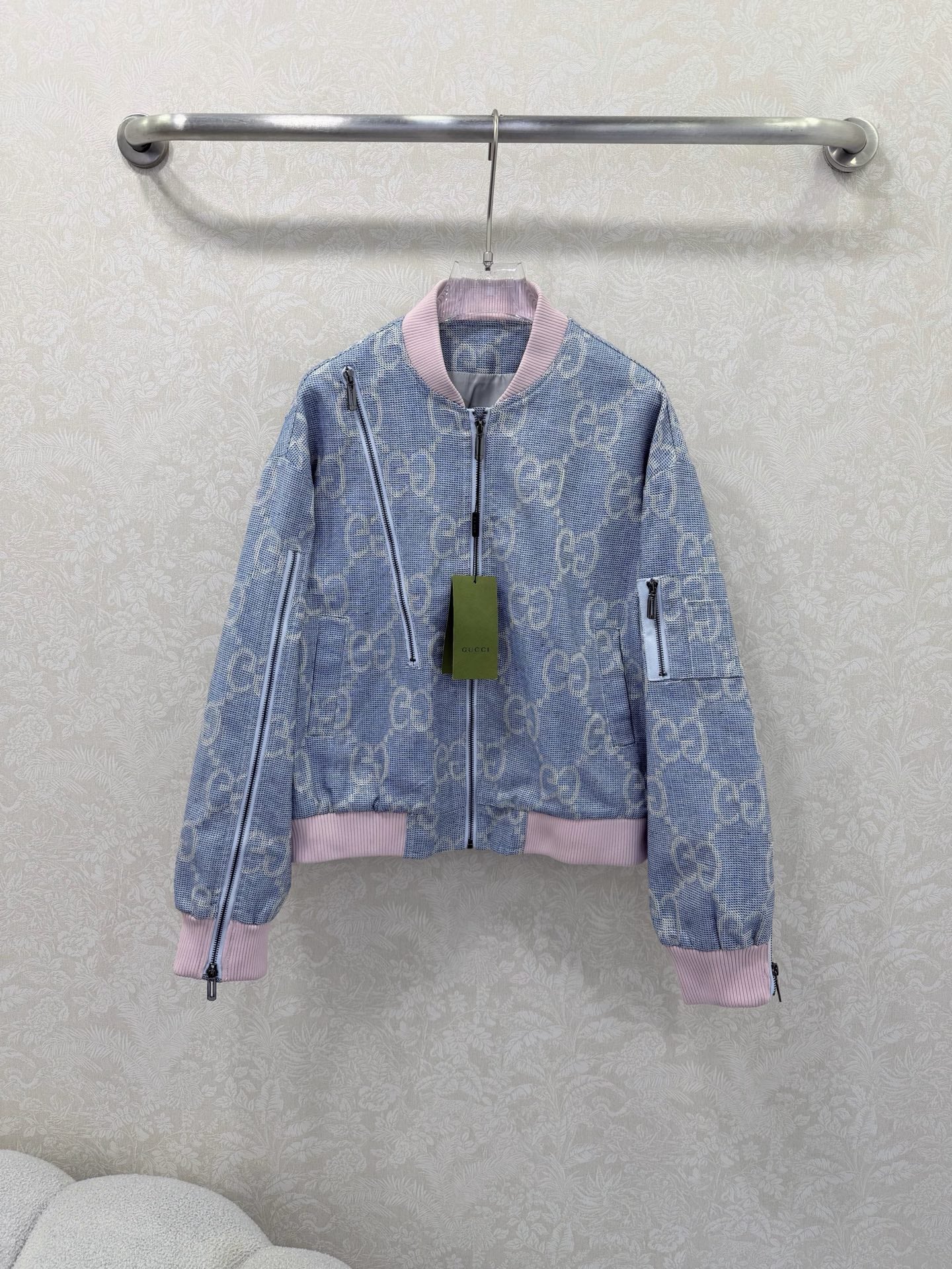 GG 26s Jacket Light Blue Beige Pink Cotton Polyeste 353049