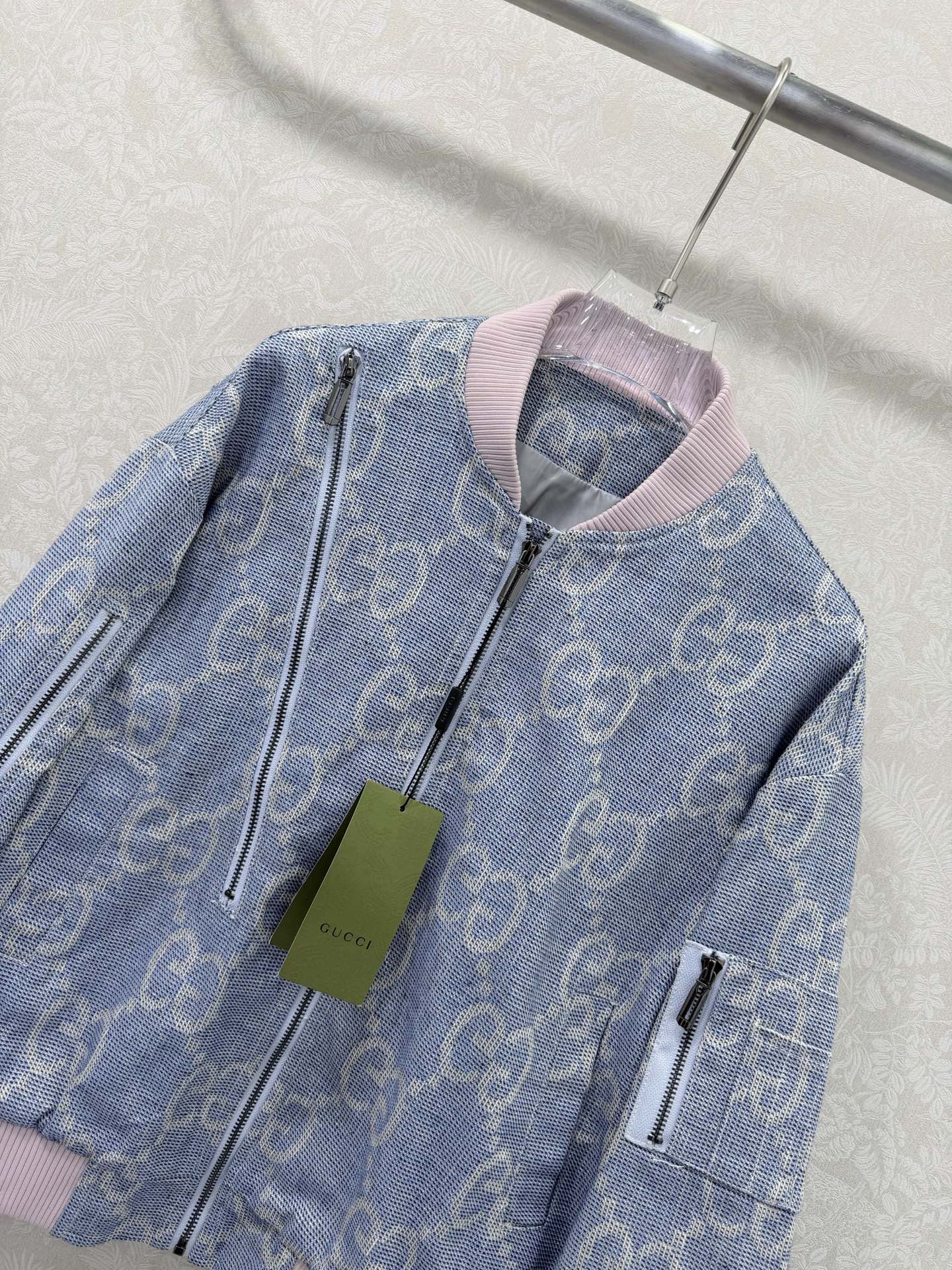 GG 26s Jacket Light Blue Beige Pink Cotton Polyeste 353049