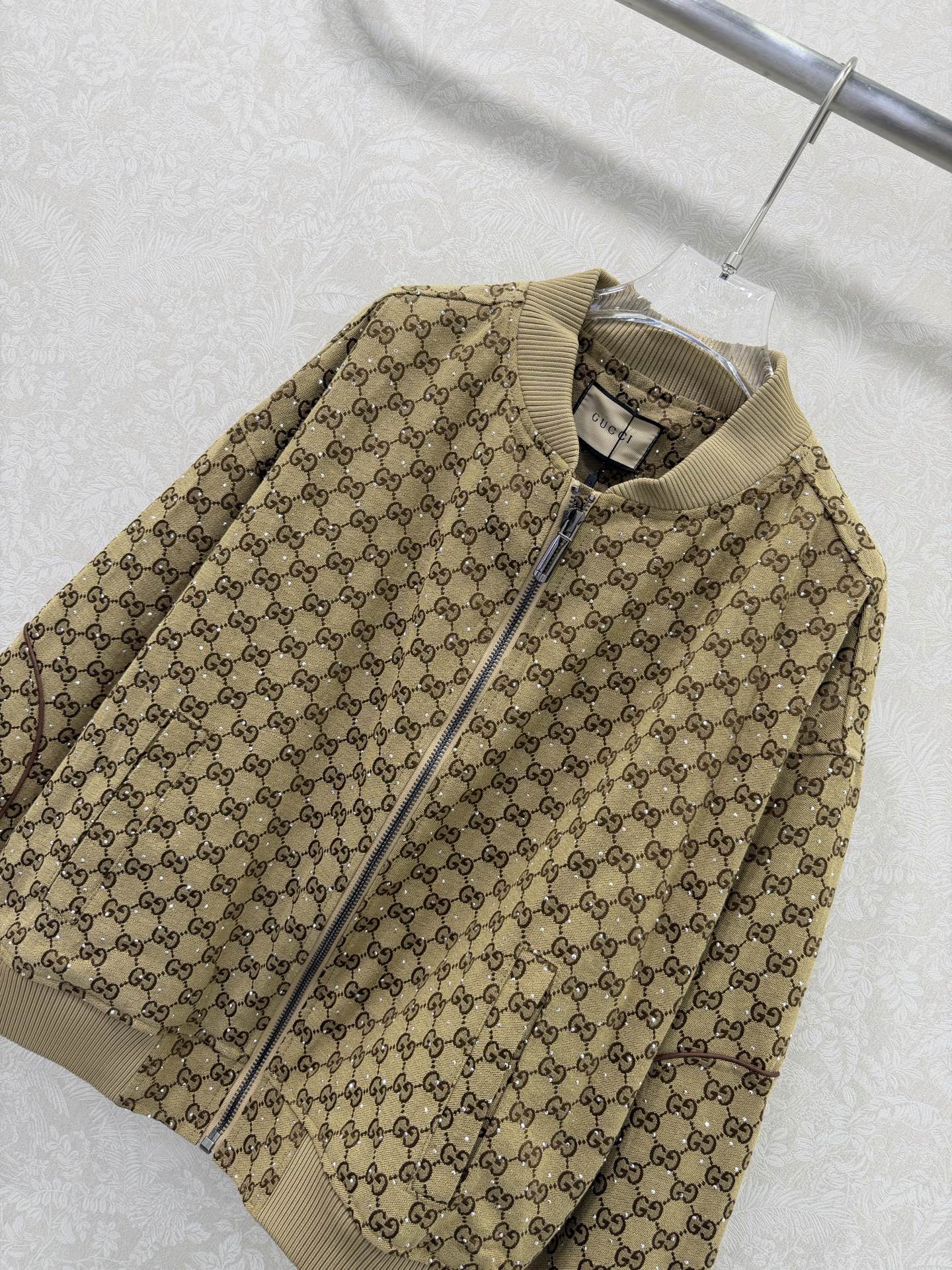 GG Rhinestone Jacket Brown Beige Rhinestone Jacket 353045