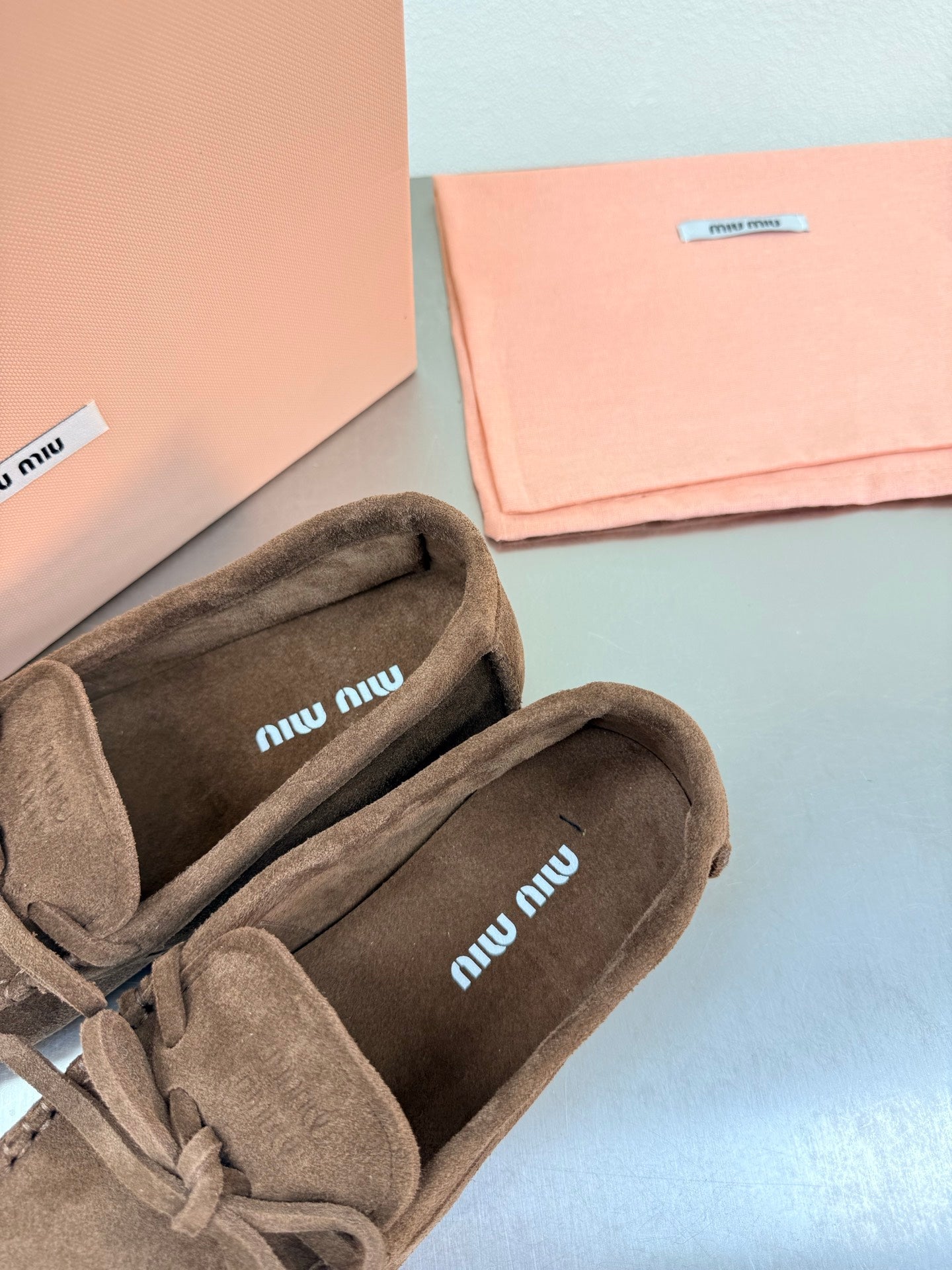 Miu Logo Loafer Coffee Suede 693519