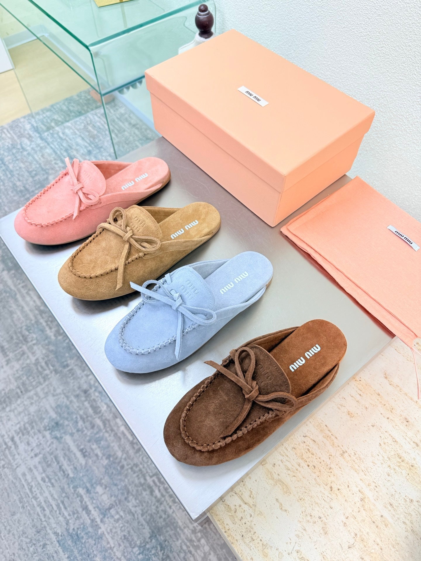 Miu Logo Mule Coffee Suede 693520