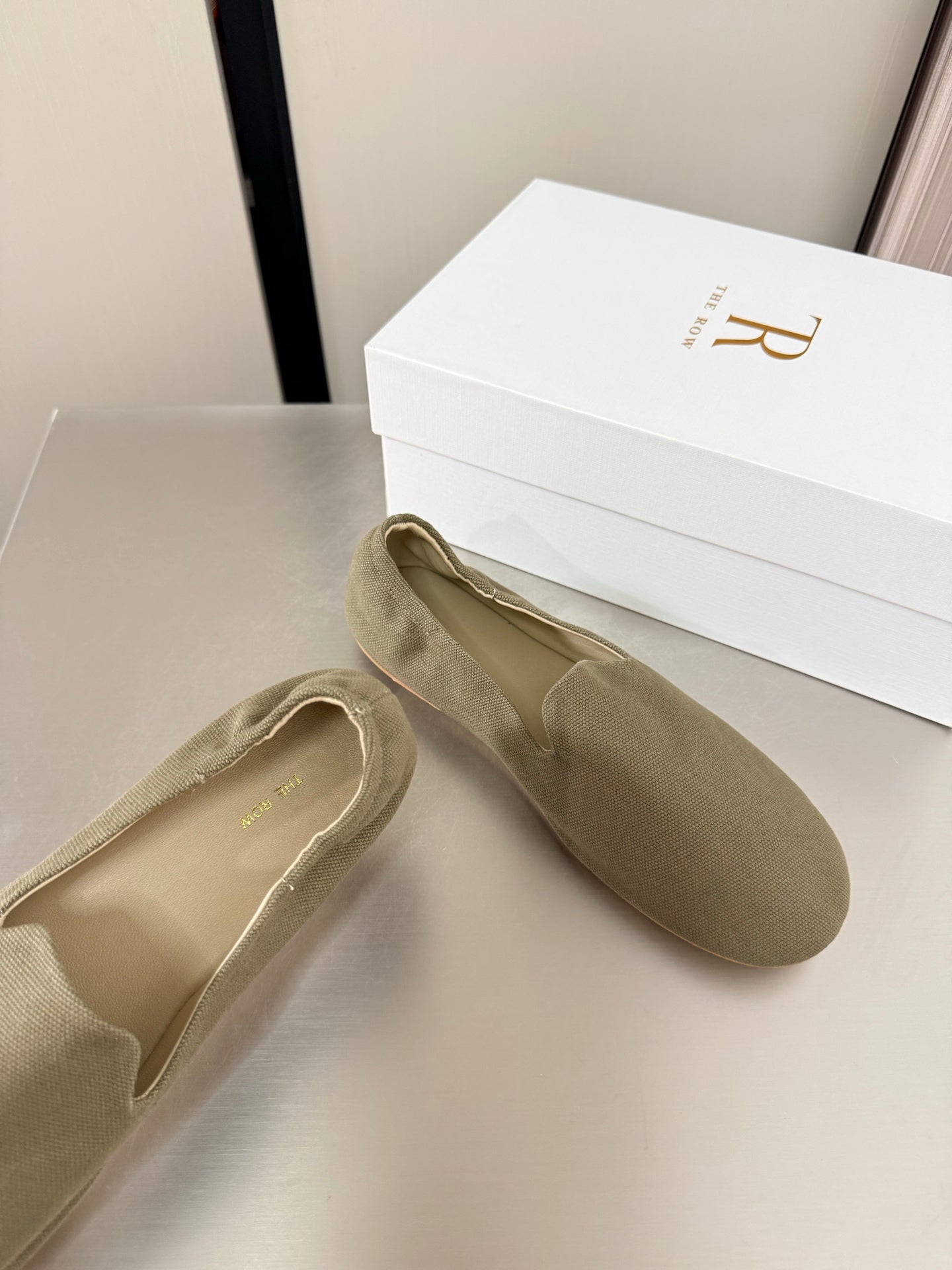 The Row Casa Ballet Flat Olive Green Canvas 872477