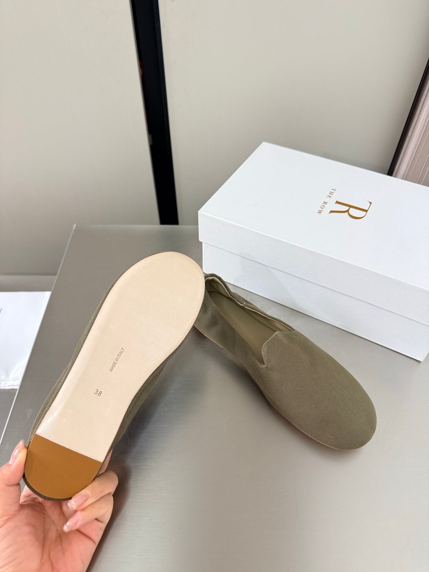 The Row Casa Ballet Flat Olive Green Canvas 872477