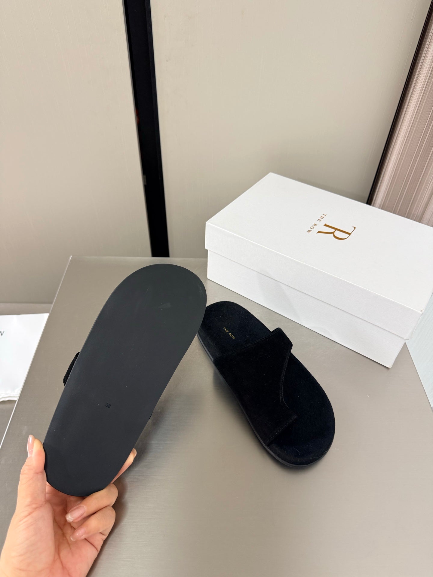 The Row Slip-on Sandals Black Suede 872479