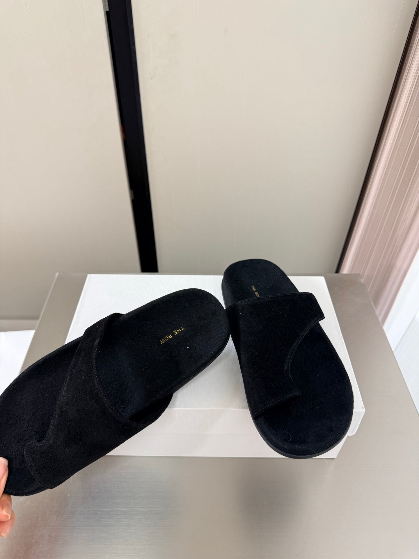 The Row Slip-on Sandals Black Suede 872479