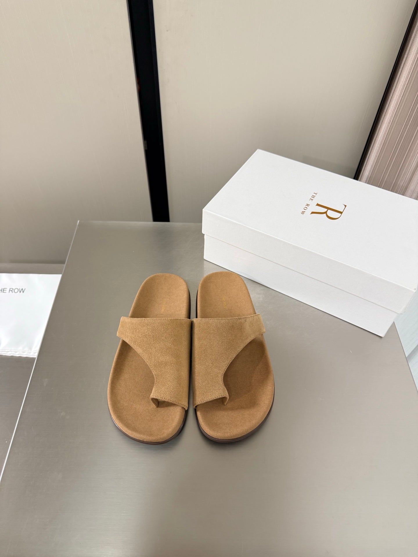 The Row Slip-on Sandals Beige Suede 872483