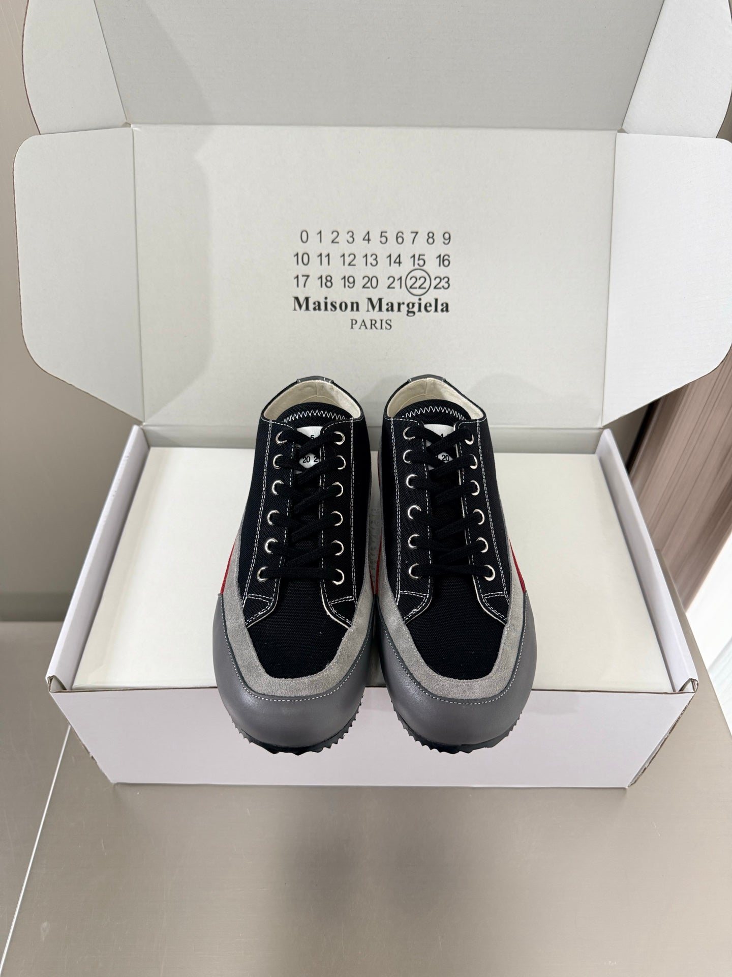Maison Margiela Traveler Sneaker Black Grey Suede Canvas Sheeepskin 872470