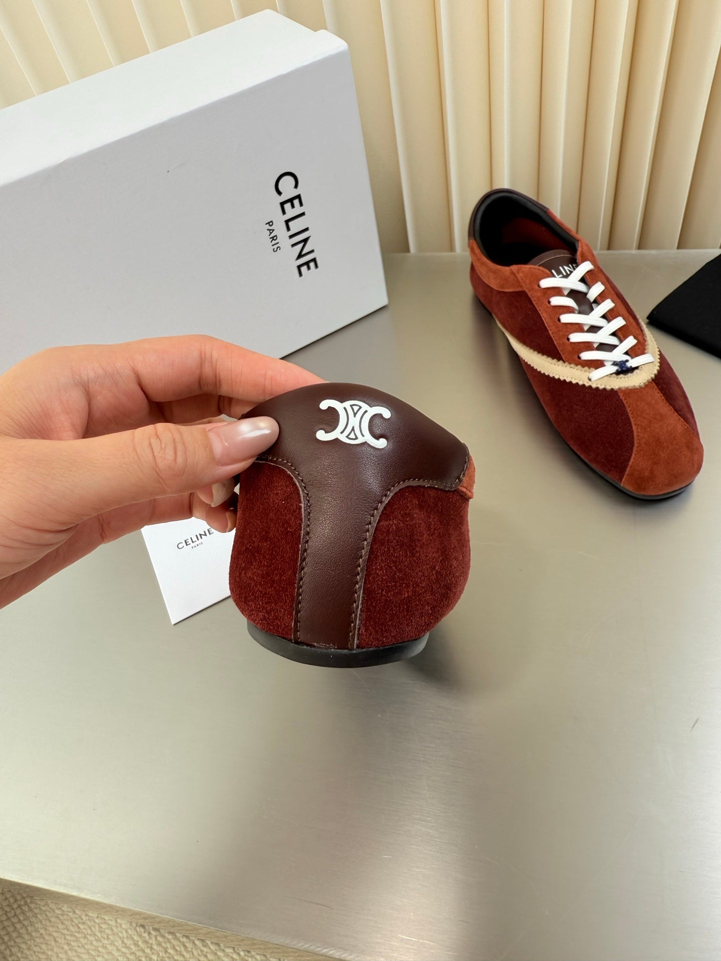 Celine 26 Flat Sneaker Brown White Leather Suede 989414