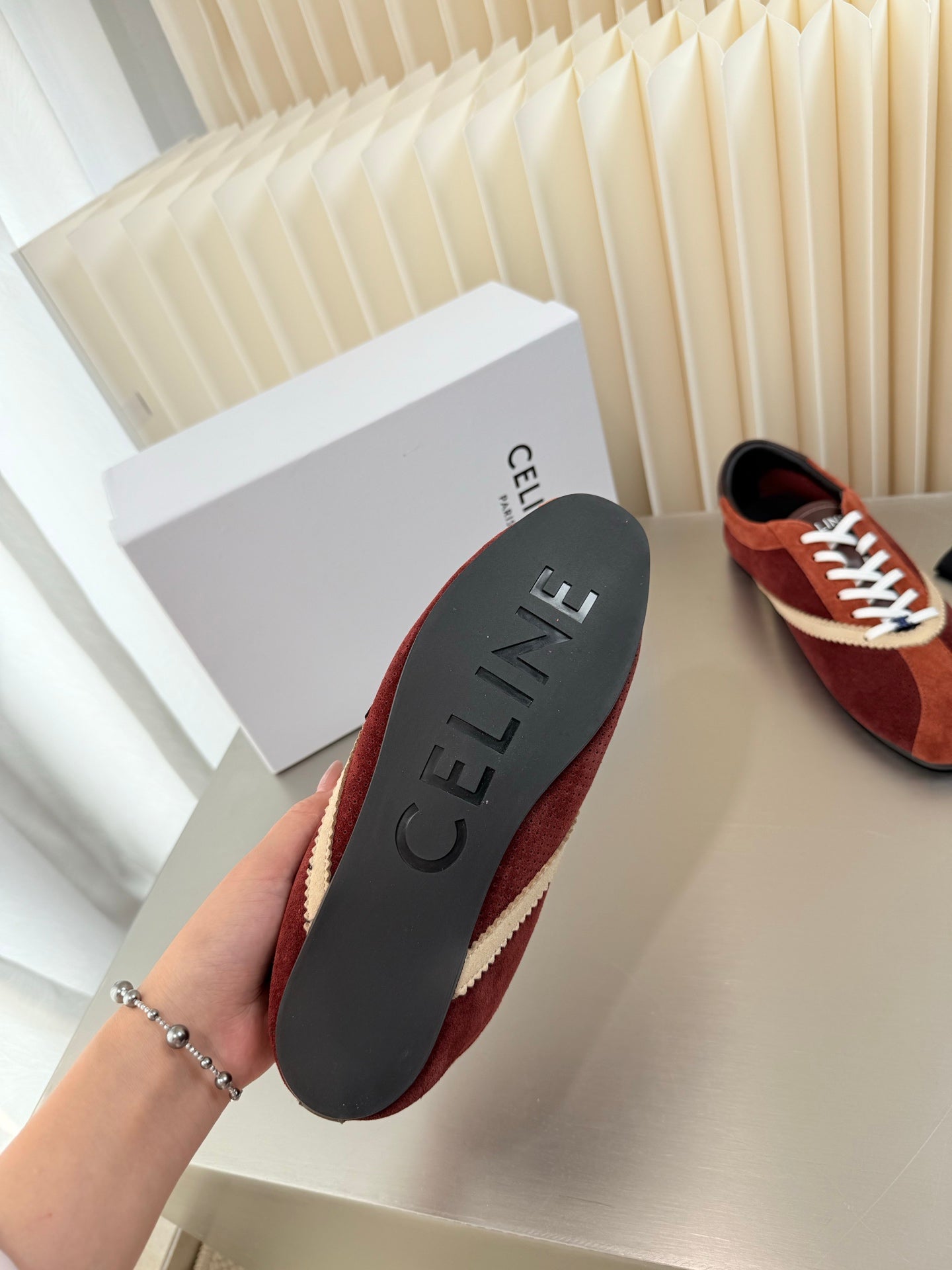Celine 26 Flat Sneaker Brown White Leather Suede 989414