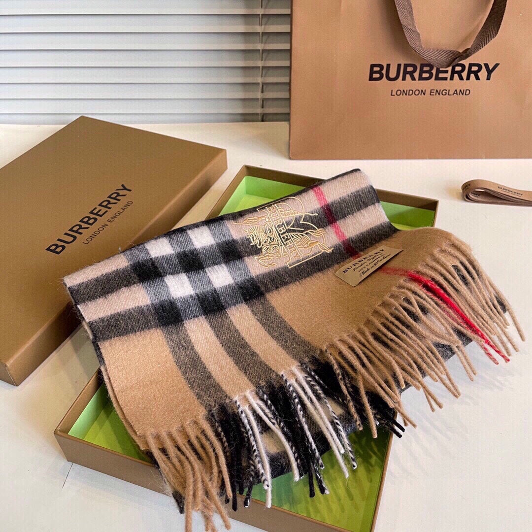 CLASSIC CHECK SCARF 180 CM IN CAMEL BROWN MIX BLACK CASHMERE 394772