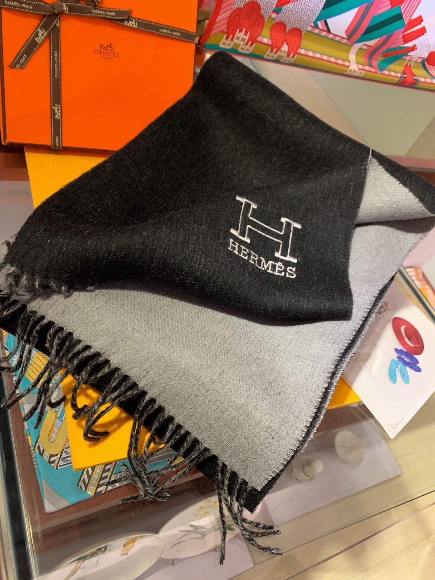 Scarf 200 CM In Black Mix Grey Cashmere 394774