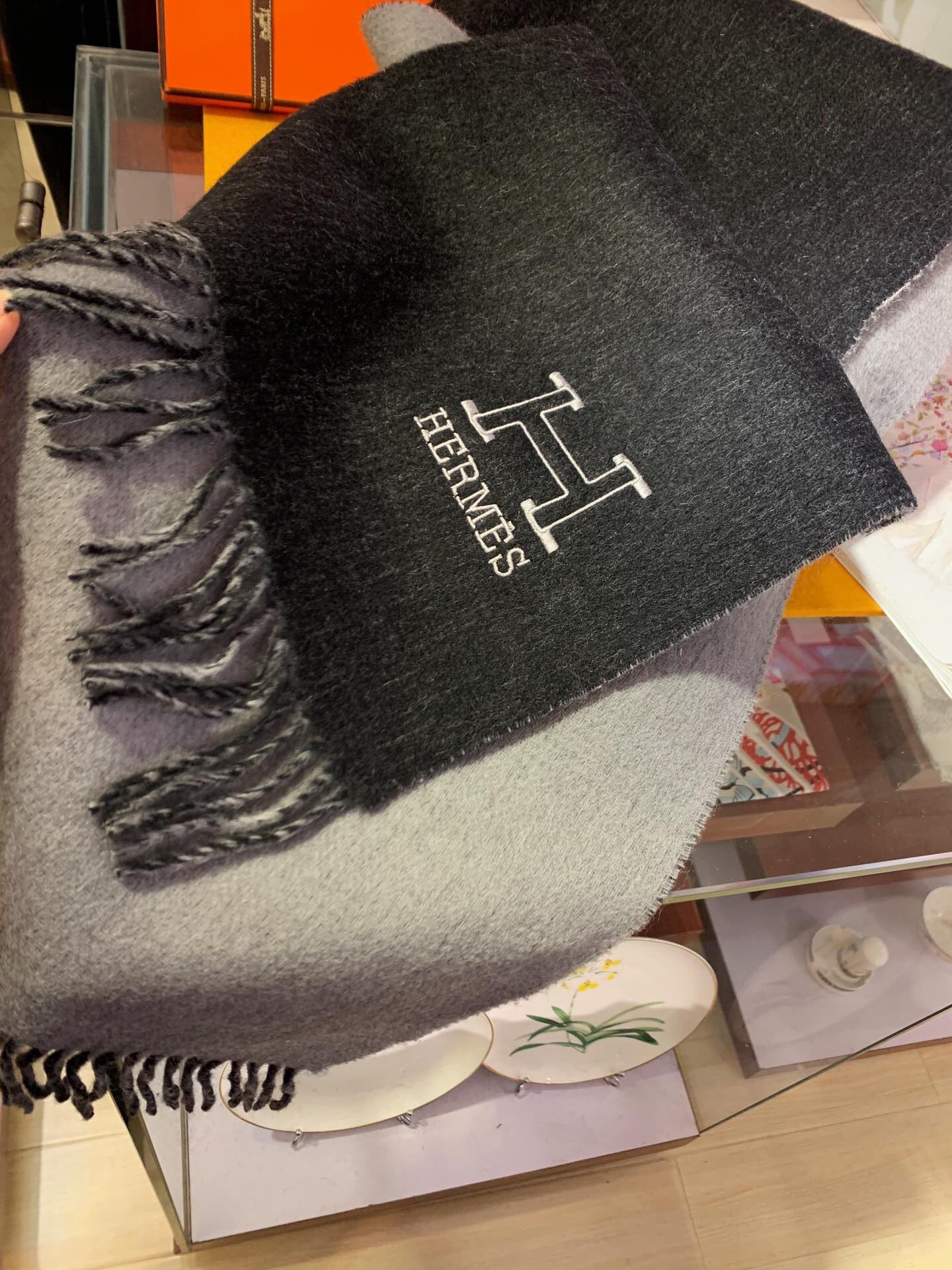 Scarf 200 CM In Black Mix Grey Cashmere 394774
