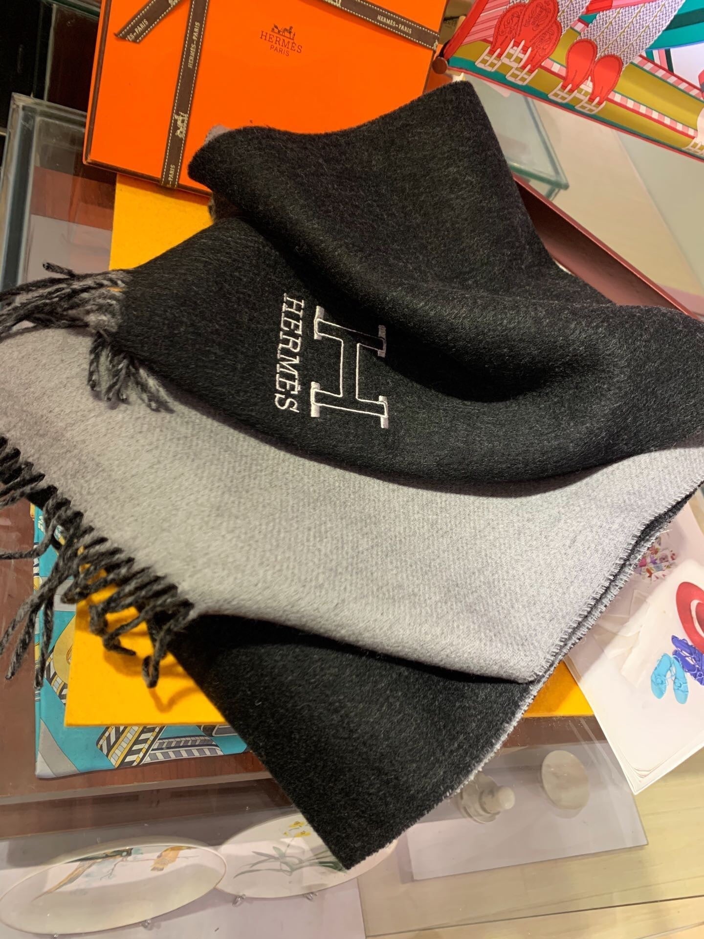 Scarf 200 CM In Black Mix Grey Cashmere 394774