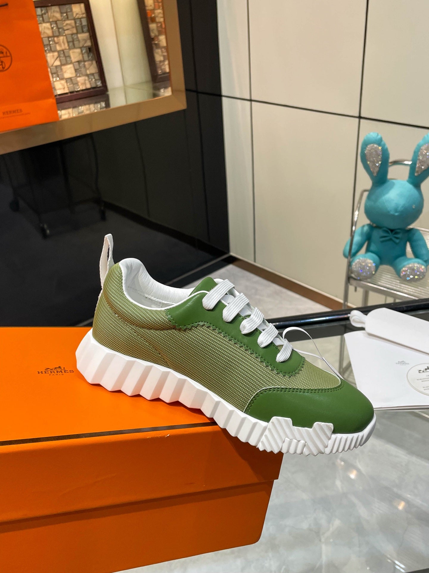 HM Bouncing Sneakers Green Mesh and Sport Goatskin 531342