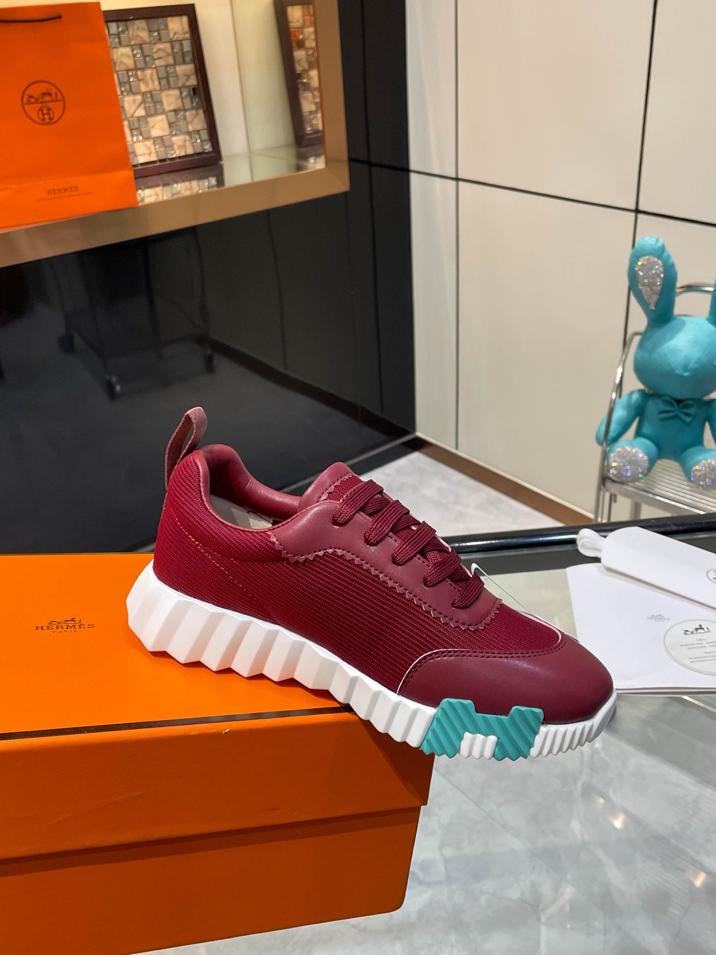 HM Bouncing Sneakers Burgundy Mesh and Sport Goatskin 531349