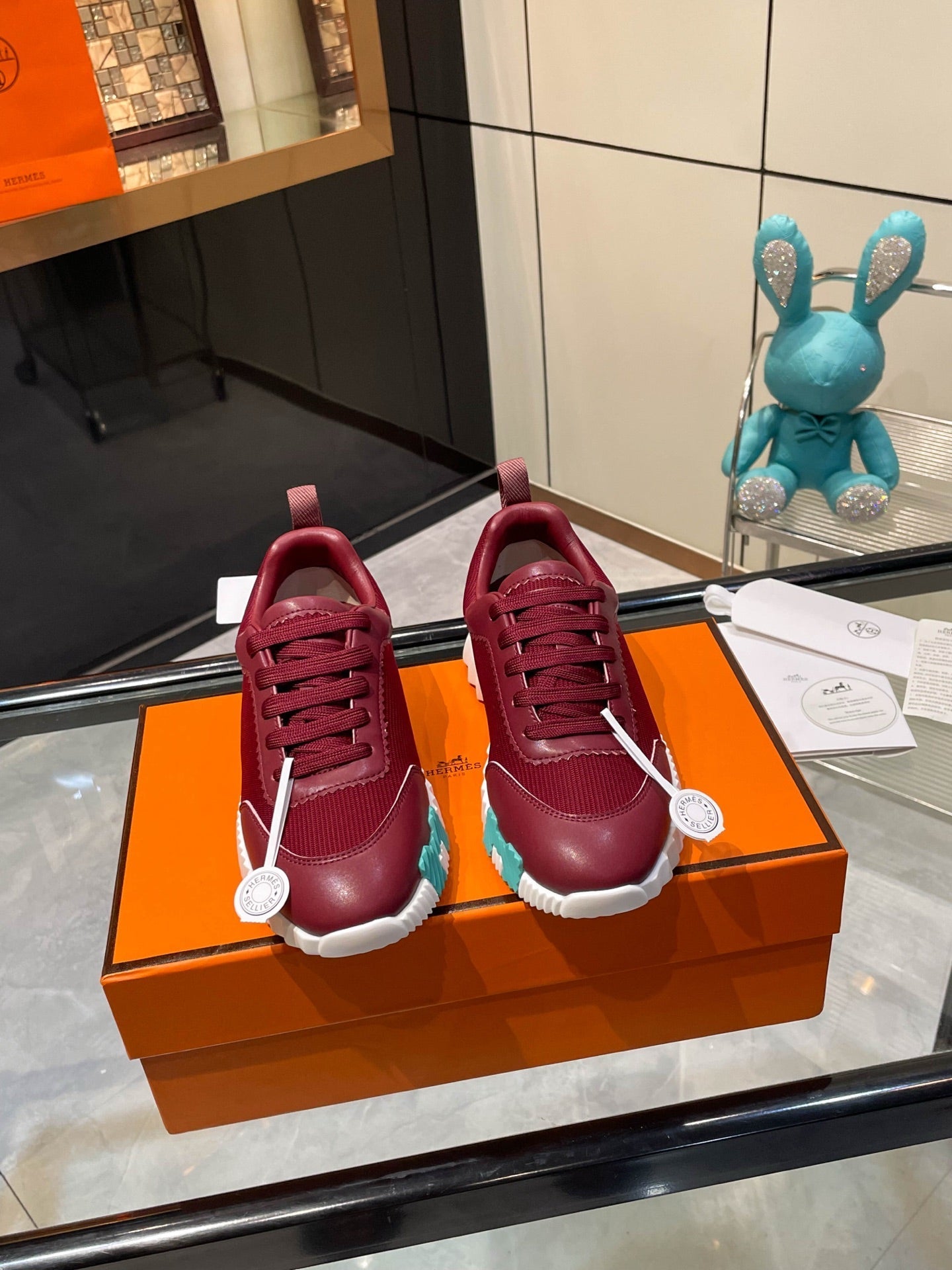 HM Bouncing Sneakers Burgundy Mesh and Sport Goatskin 531349