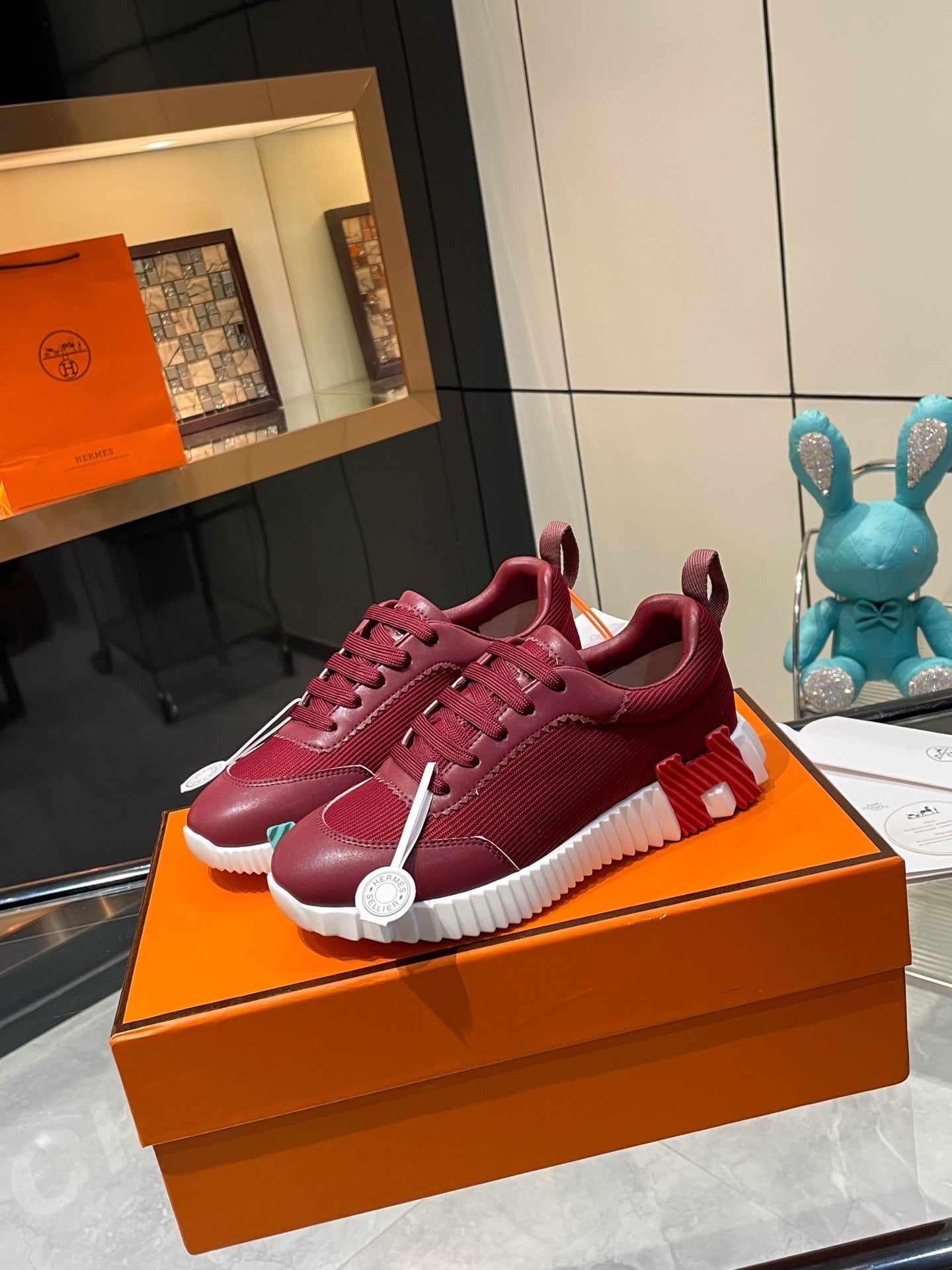 HM Bouncing Sneakers Burgundy Mesh and Sport Goatskin 531349
