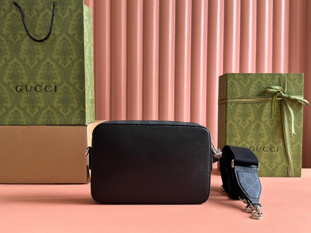 SMALL CROSSBODY BAG 24 WITH TAG IN BLACK CALFSKIN AND CANVAS TRIM