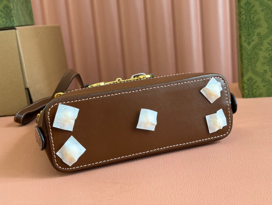 GG Horsebit 1955 Small Top Handle Bag Beige & Black GG Monogram Fabric 272170