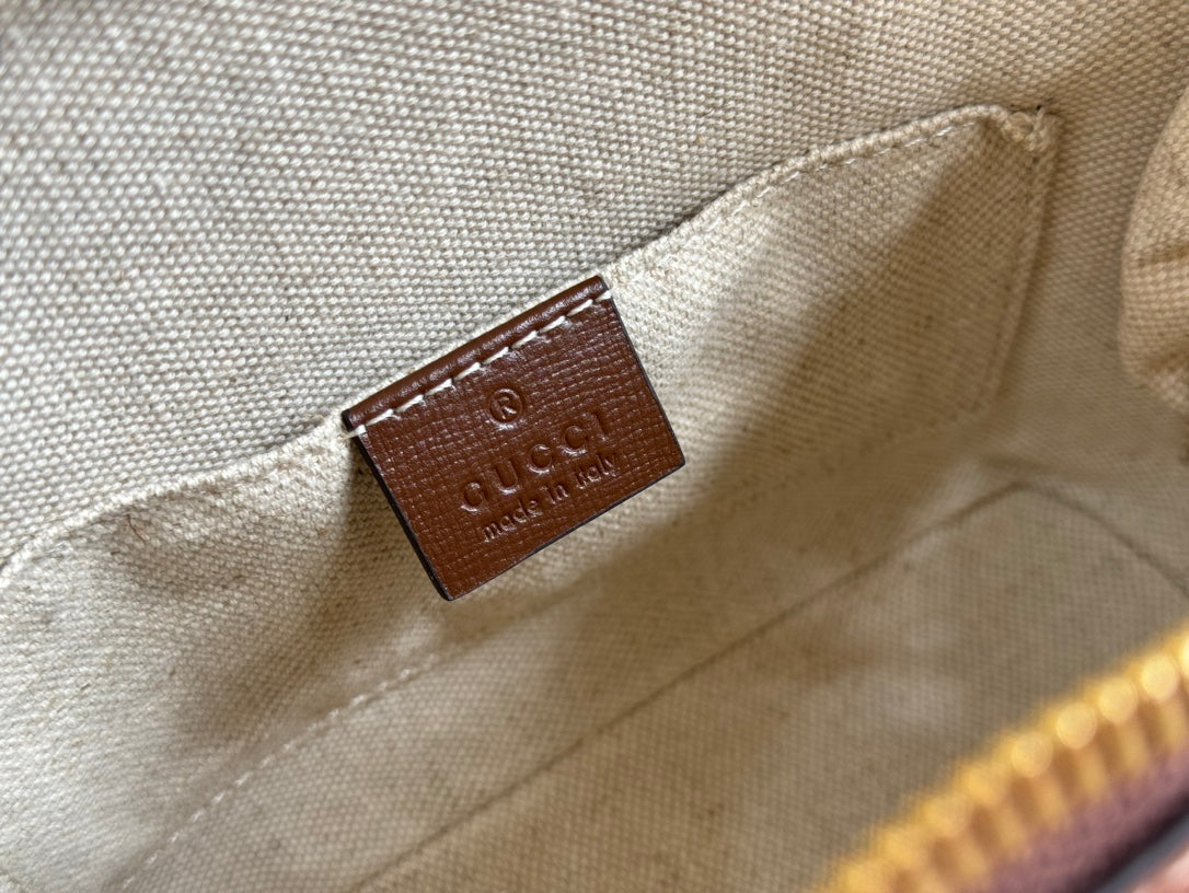 GG Horsebit 1955 Small Top Handle Bag Beige & Black GG Monogram Fabric 272170