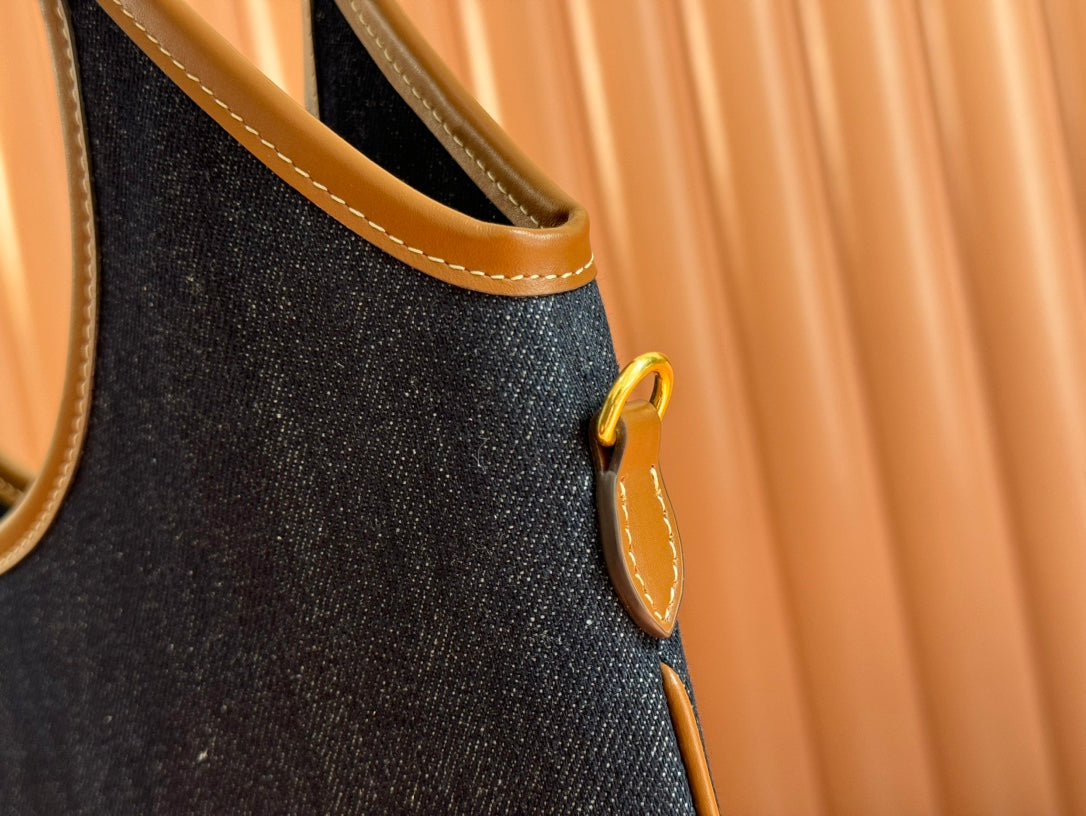 Miu Ivy Tote Bag 35cm Blue Denim Leather 230775