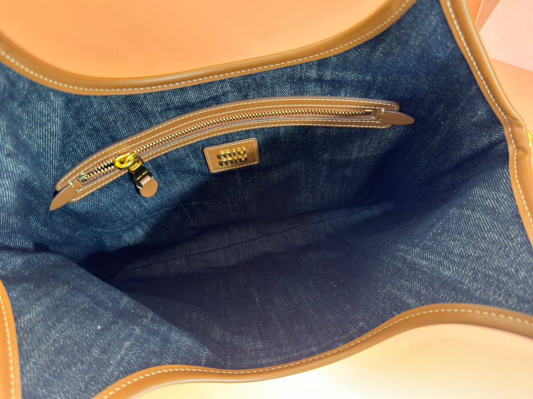 Miu Ivy Tote Bag 35cm Blue Denim Leather 230775