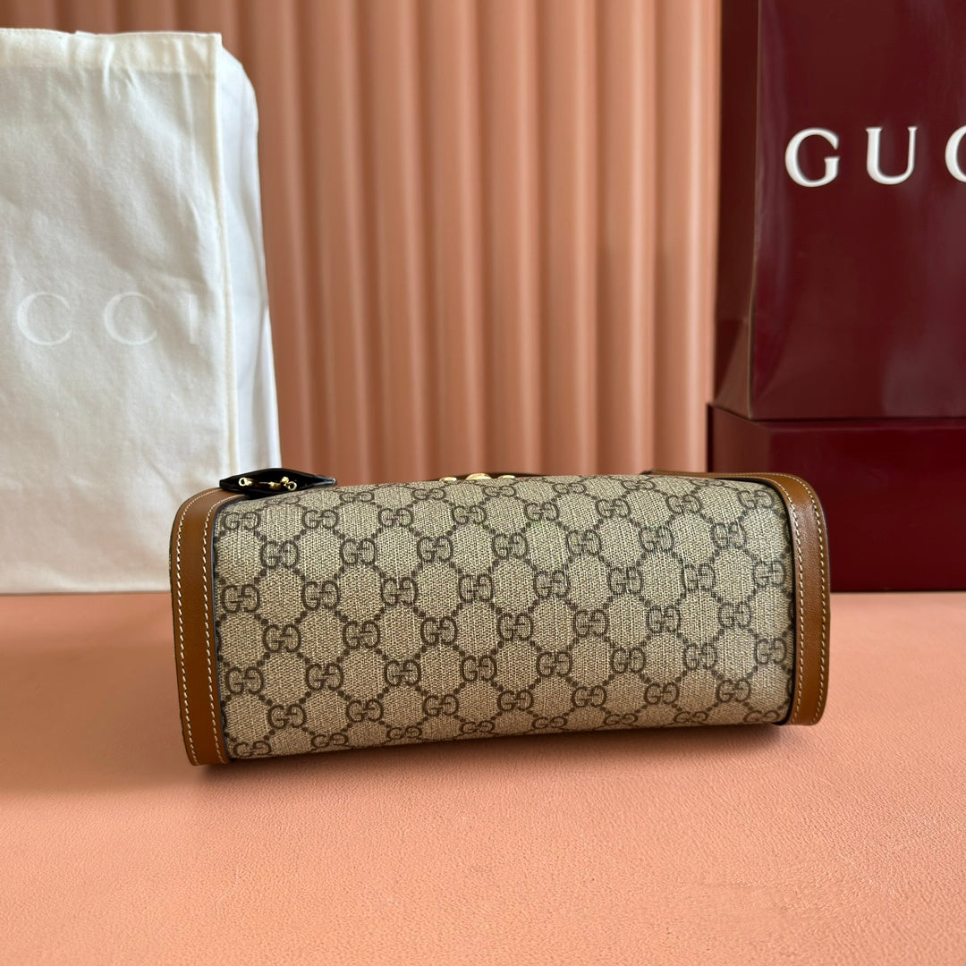 GG Padlock Medium Top Handle Bag Beige Brown Leather Canvas