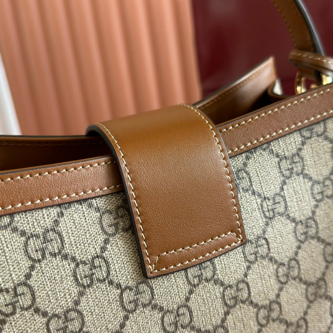 GG Padlock Medium Top Handle Bag Beige Brown Leather Canvas