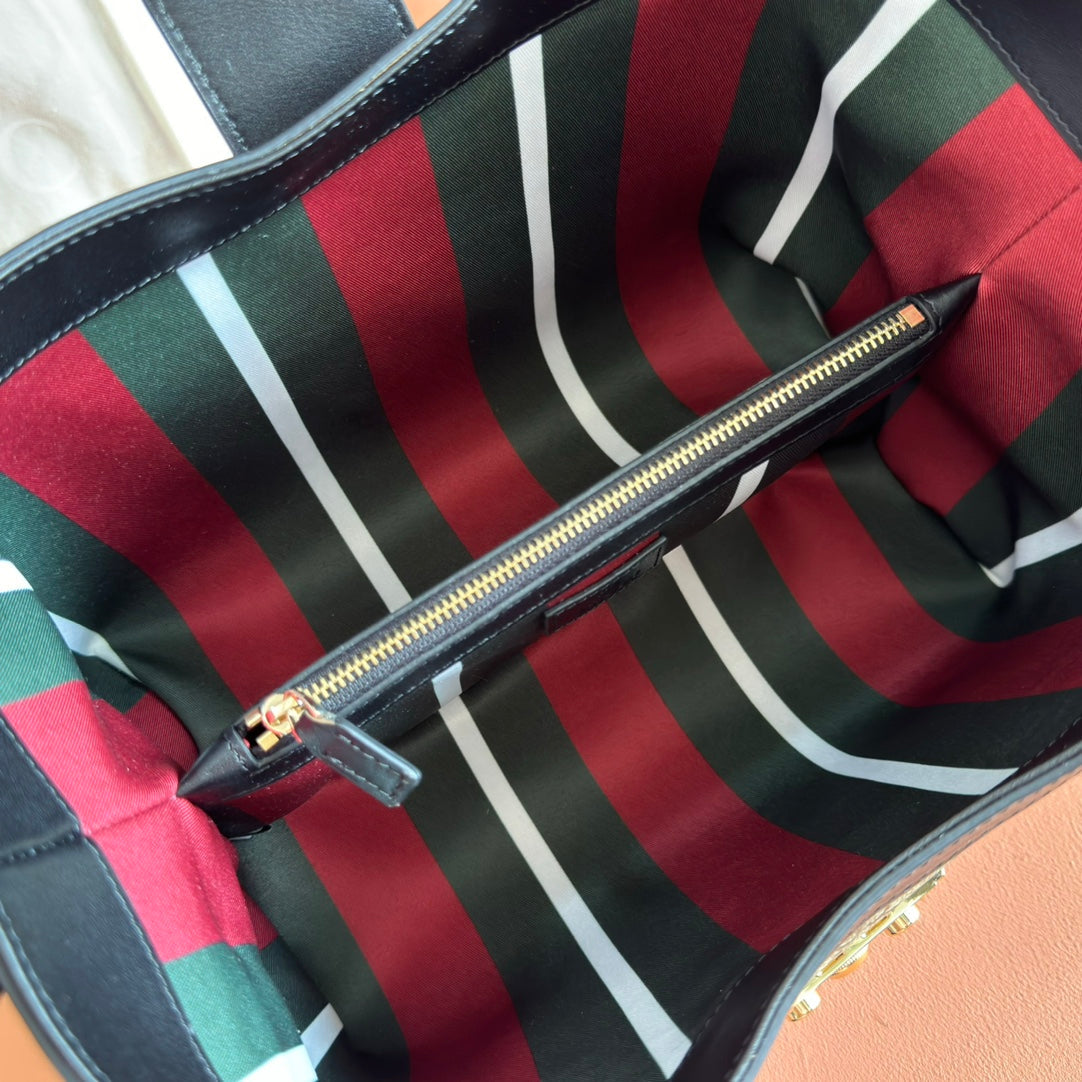 GG Padlock Bag Beige Black Leather Canvas