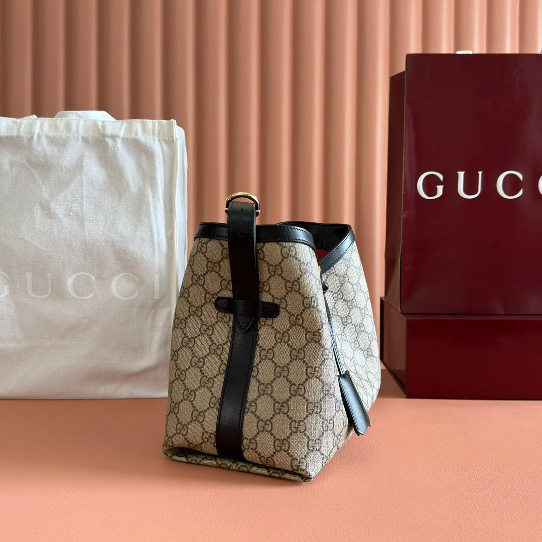 GG Padlock Bag Beige Black Leather Canvas