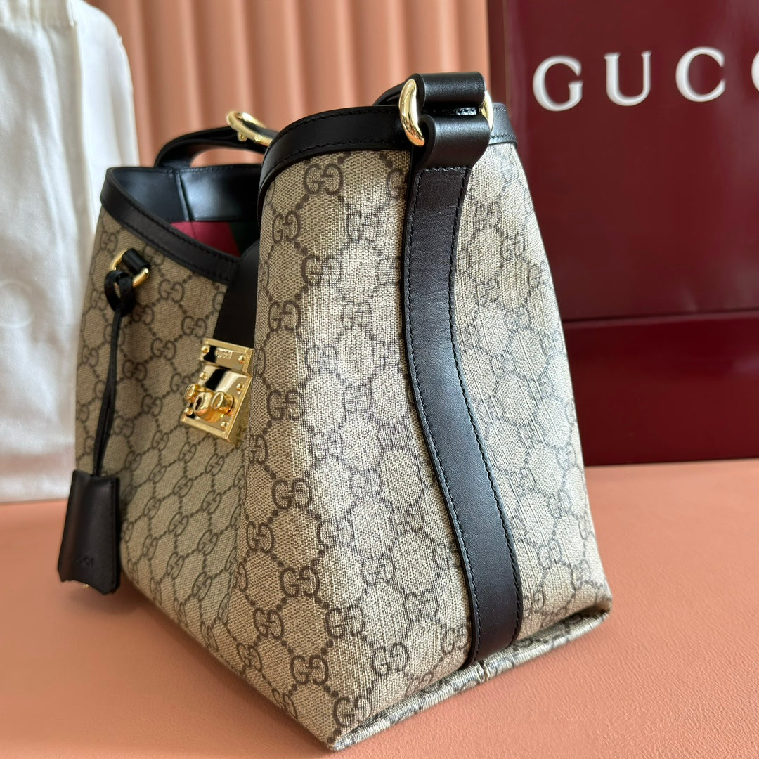 GG Padlock Bag Beige Black Leather Canvas