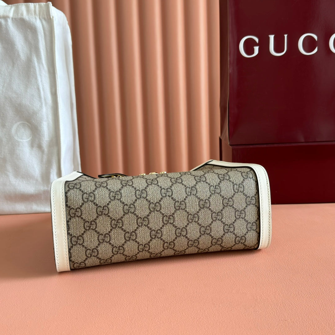 GG Padlock Medium Top Handle Bag Beige White Leather Canvas