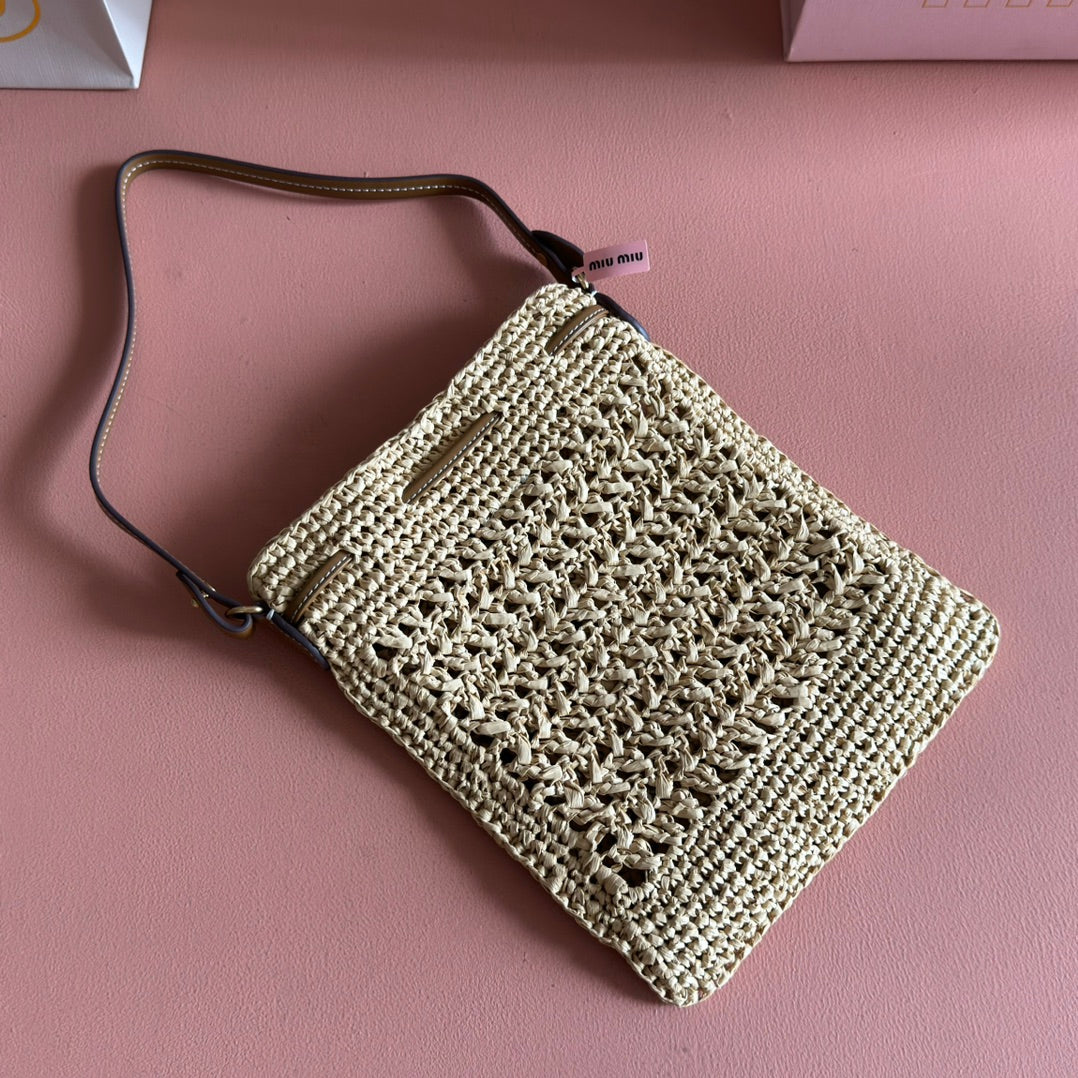 Miu Mini-Bag Beige Brown Woven Raffia 255459