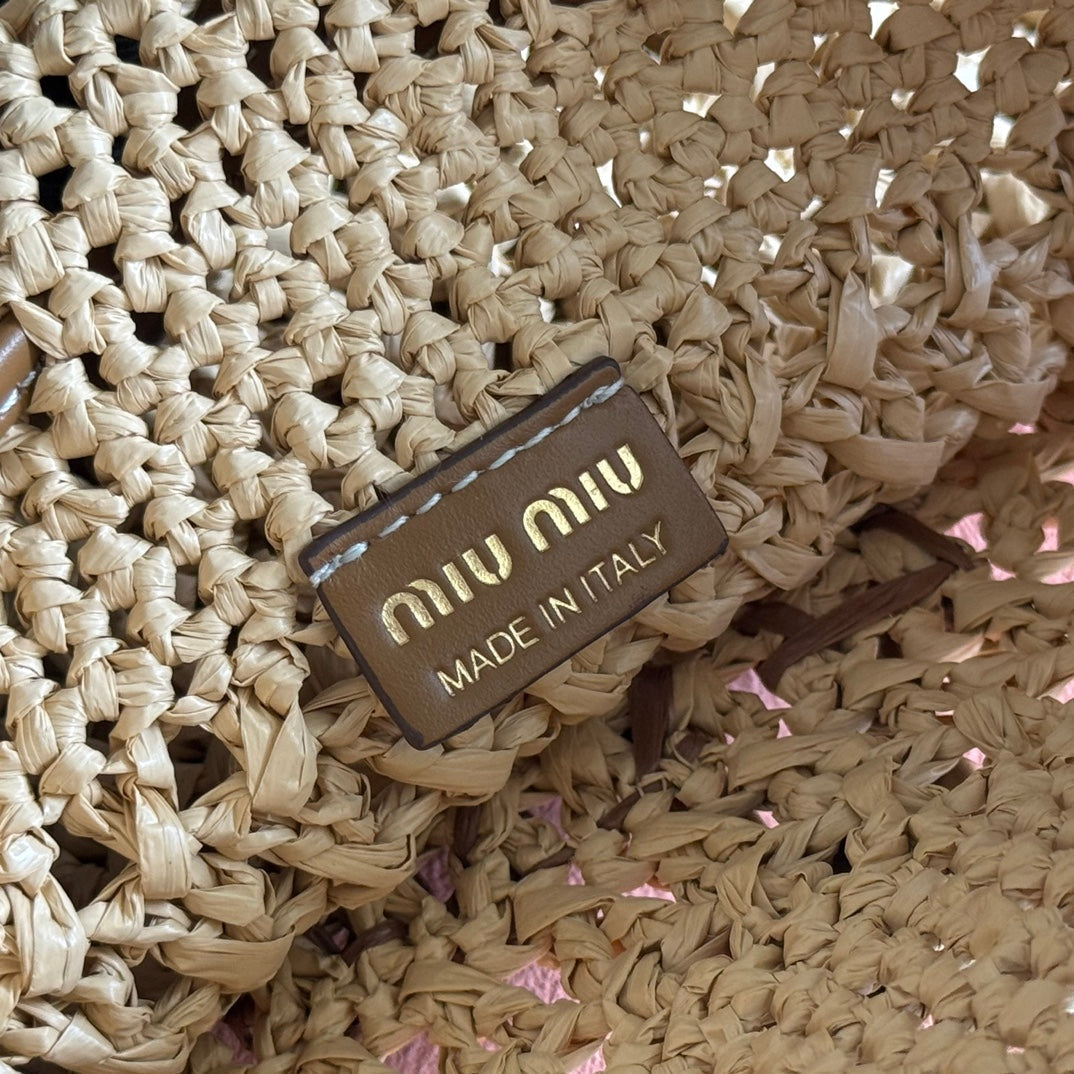 Miu Mini-Bag Beige Brown Woven Raffia 255459
