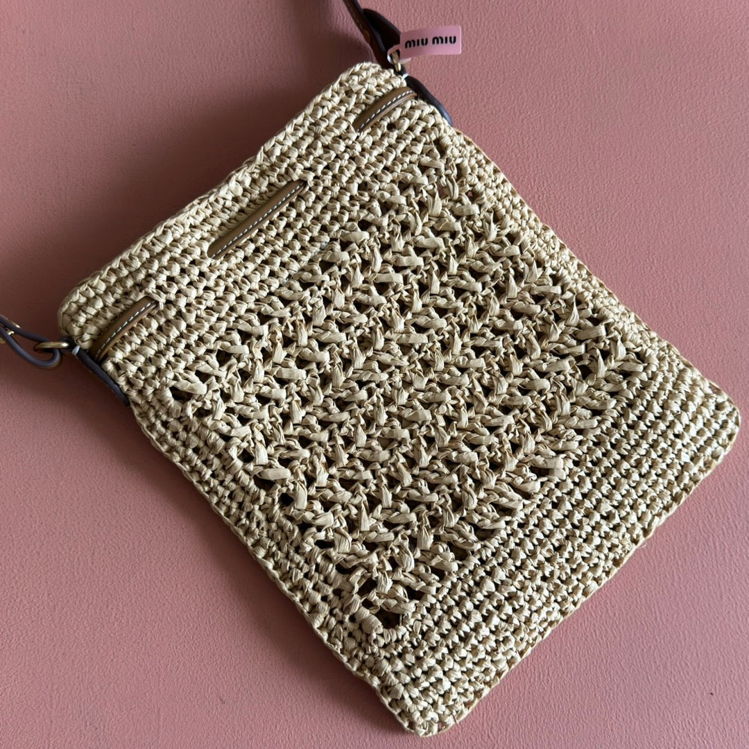 Miu Mini-Bag Beige Brown Woven Raffia 255459