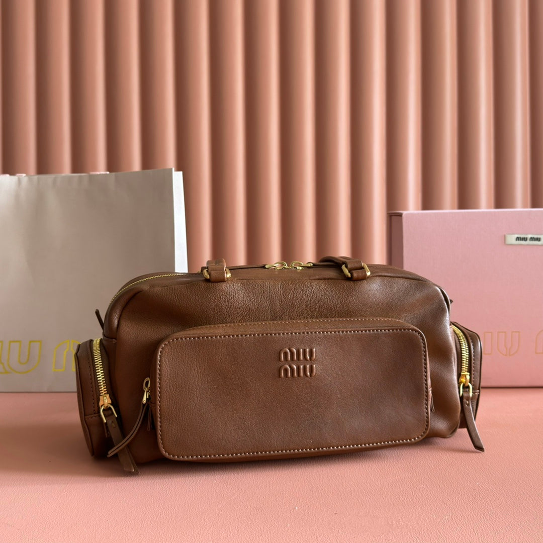 Miu Pocket Bag 32cm Brown Caflskin 255468