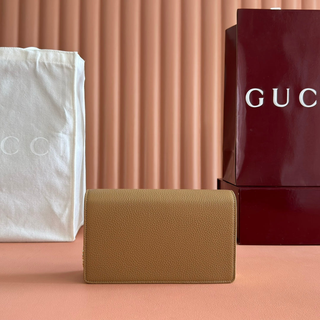 Gucci Marmont Chain Wallet Brown mix Light Green Leather 254943