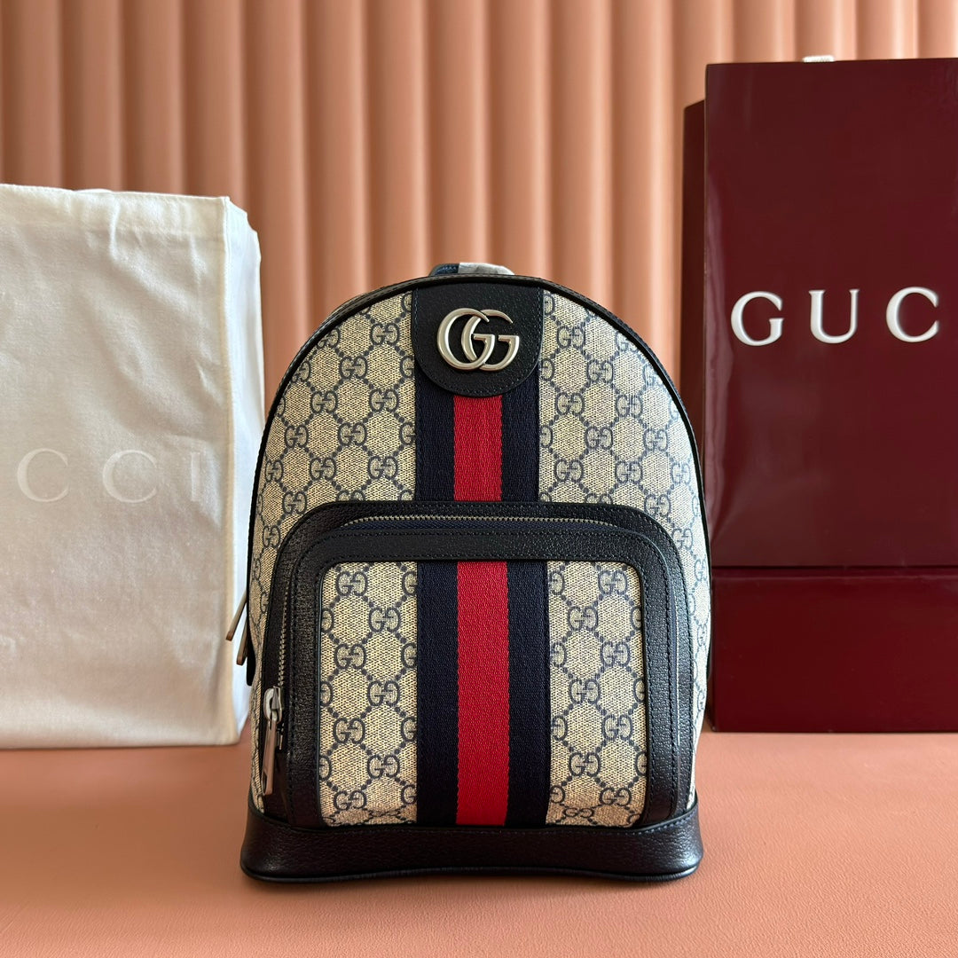 GG Small Ophidia Backpack Beige & Black GG Monogram Fabric 272185
