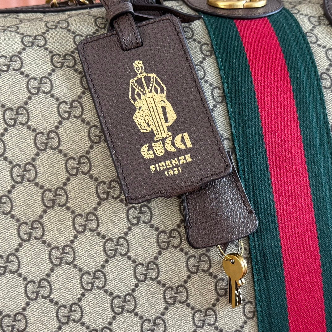 GG Savoy Medium Duffle Bag Brown Beige Leather