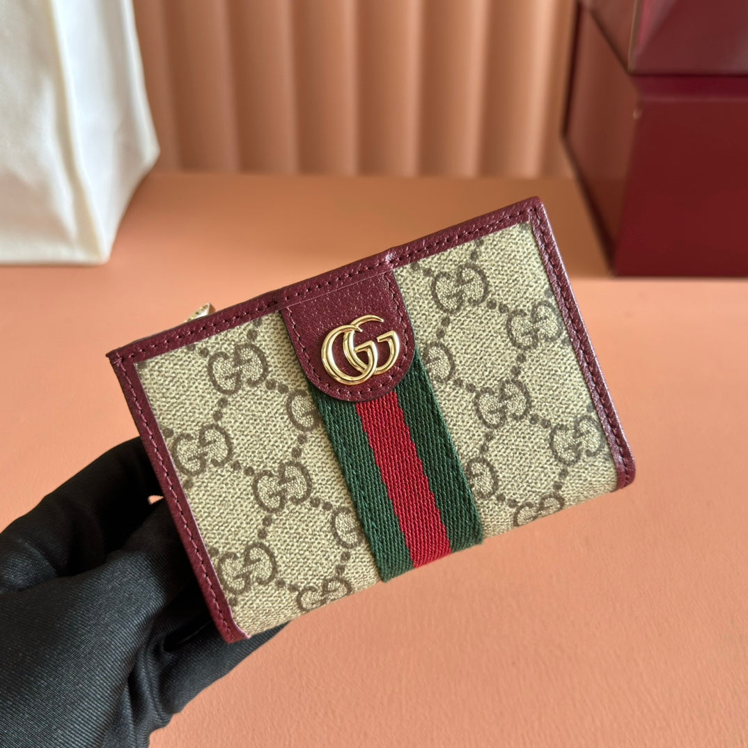 GG Ophidia Small Wallet Burgundy Brown Beige Canvas Leather