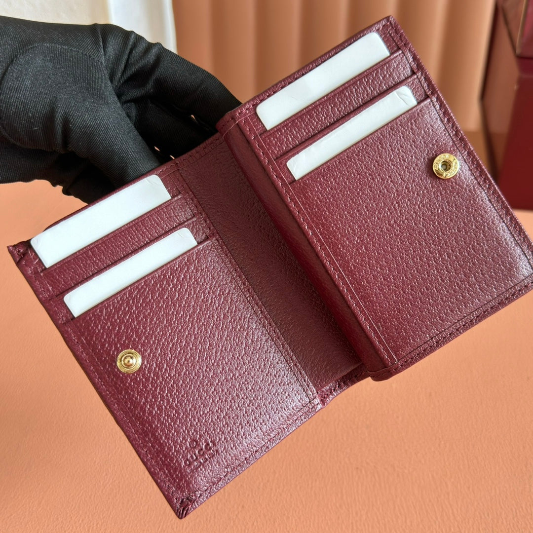 GG Ophidia Small Wallet Burgundy Brown Beige Canvas Leather