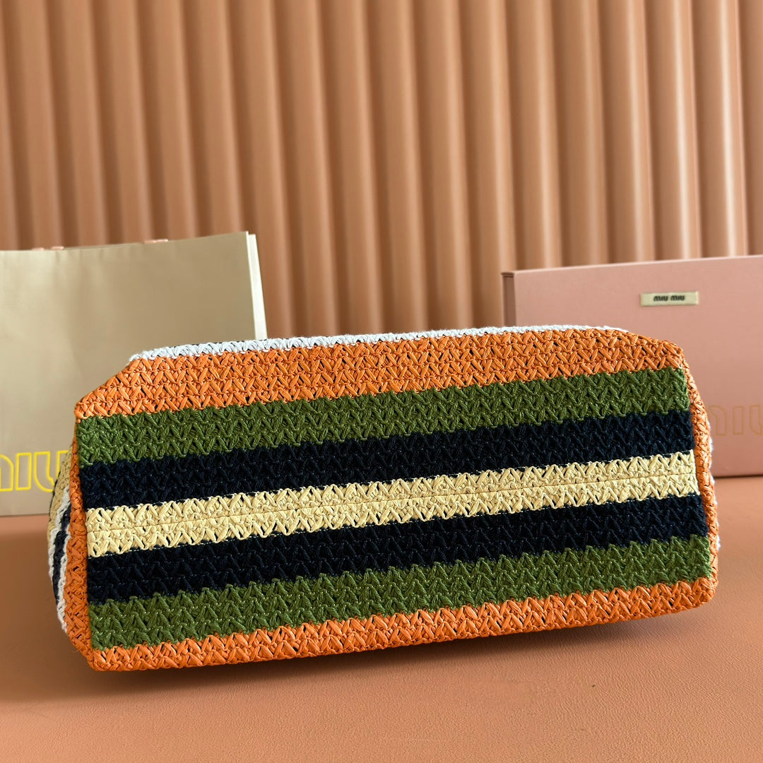 Miu Tote Bag 40cm Raffia-Effect Woven 285425