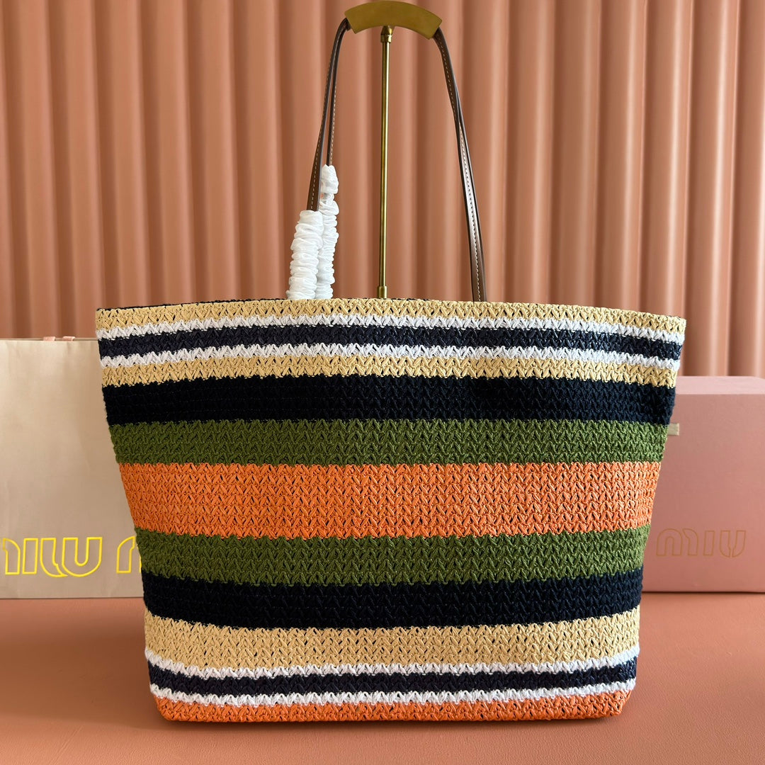 Miu Tote Bag 40cm Raffia-Effect Woven 285425