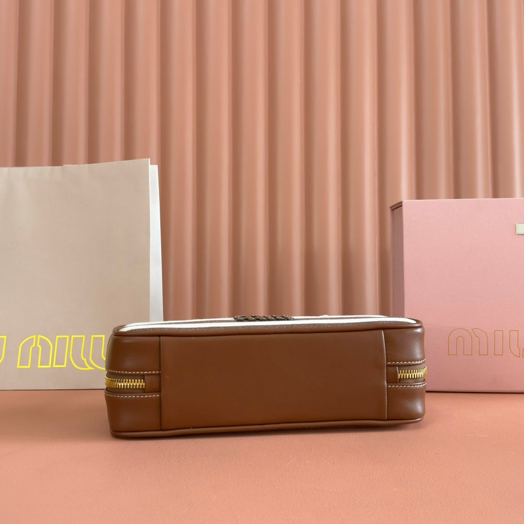 Miu Beau Small Bag 28cm Soft Beige Mix Brown Cotton Cowhide 257958
