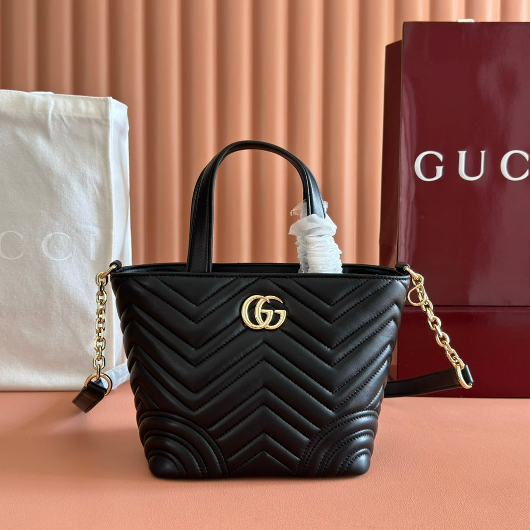 Gucci GG Marmont Small Tote Bag Black Quilted Leather