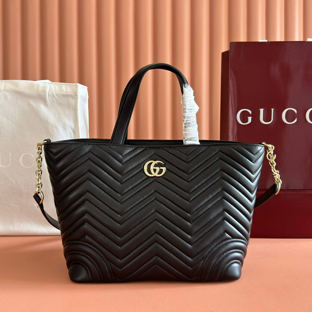 Gucci GG Marmont Large Tote Bag Black Quilted Leather