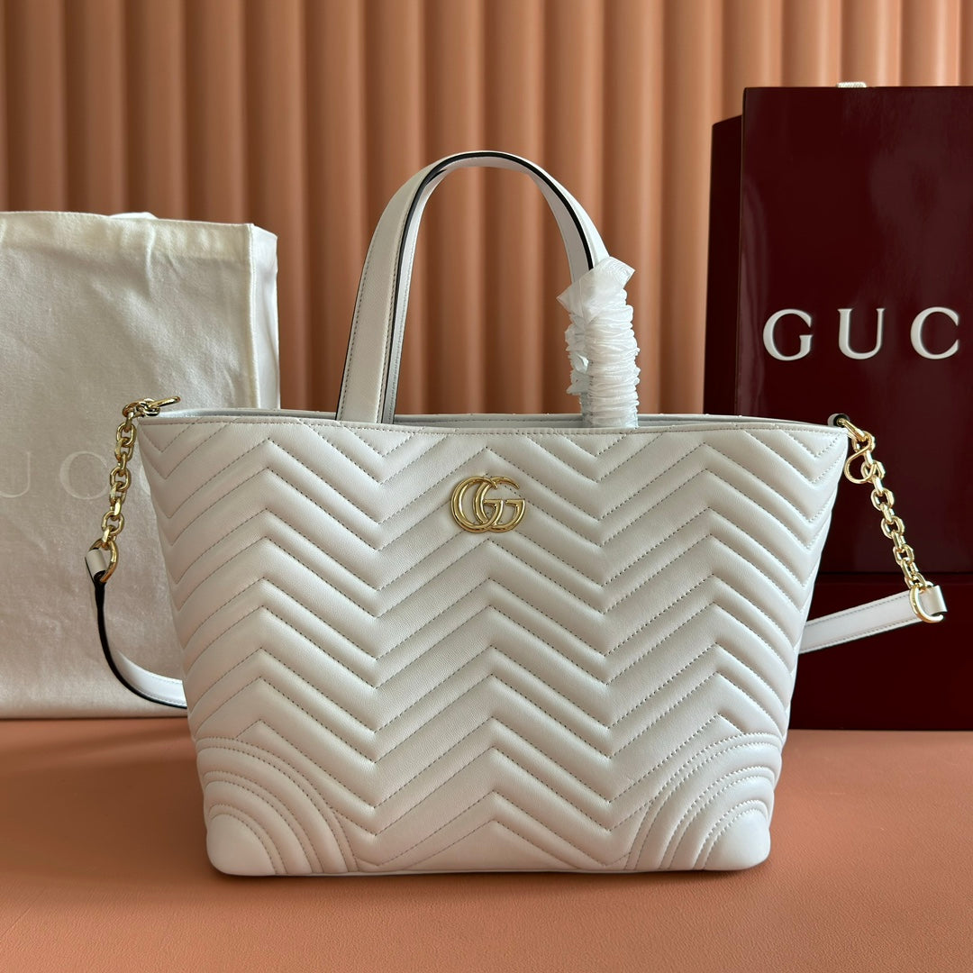Gucci GG Marmont Large Tote Bag White Quilted Leather