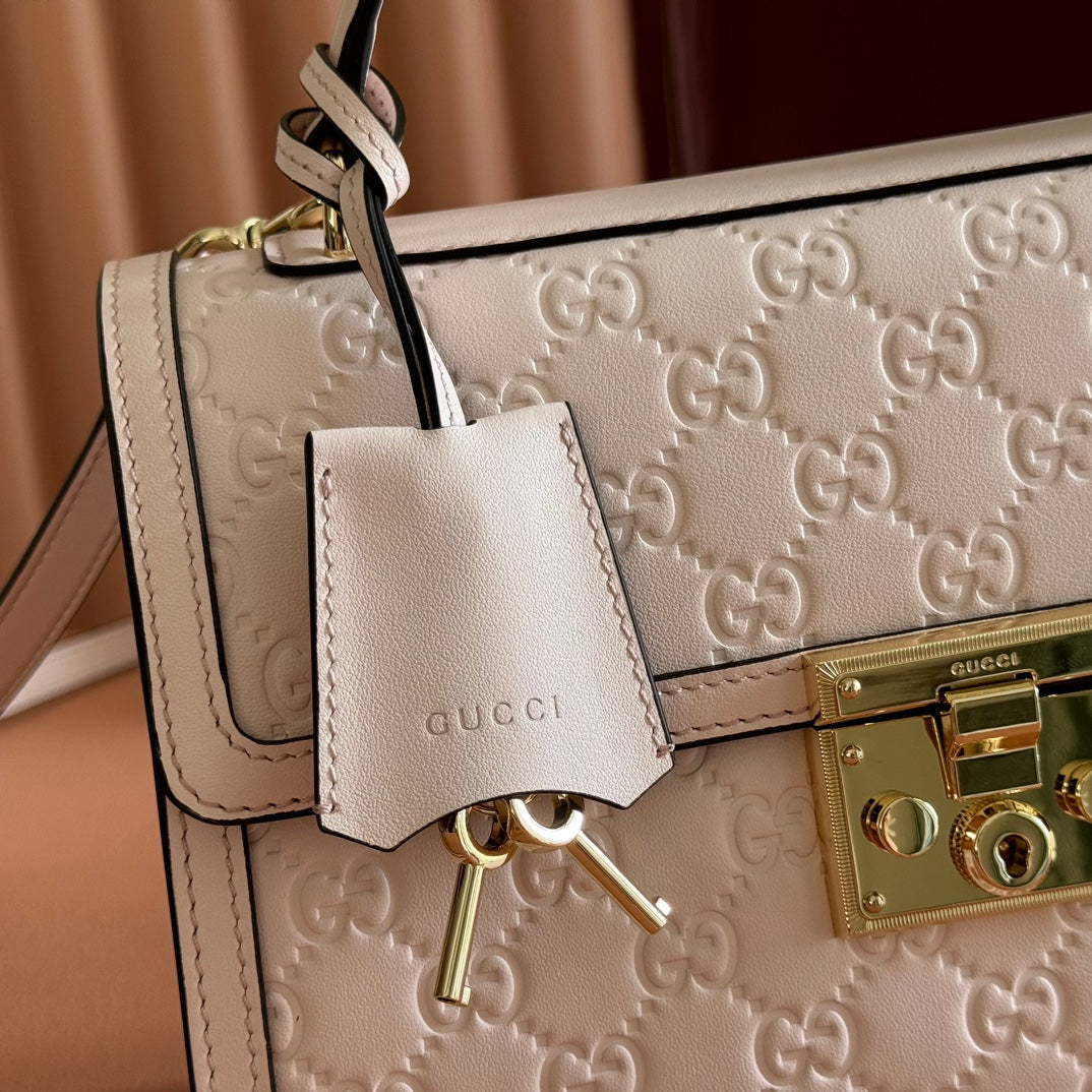 GG Padlock Handbag 26cm Muted Pink GG Pattern Leather